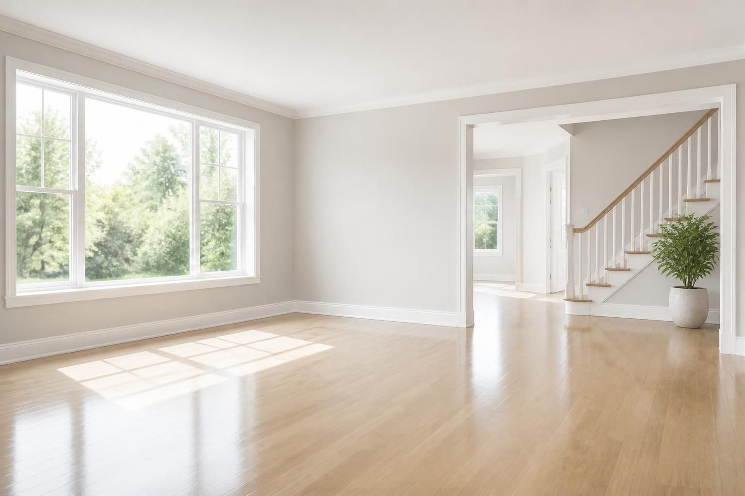 Bright freshly cleaned interior with open space for text.